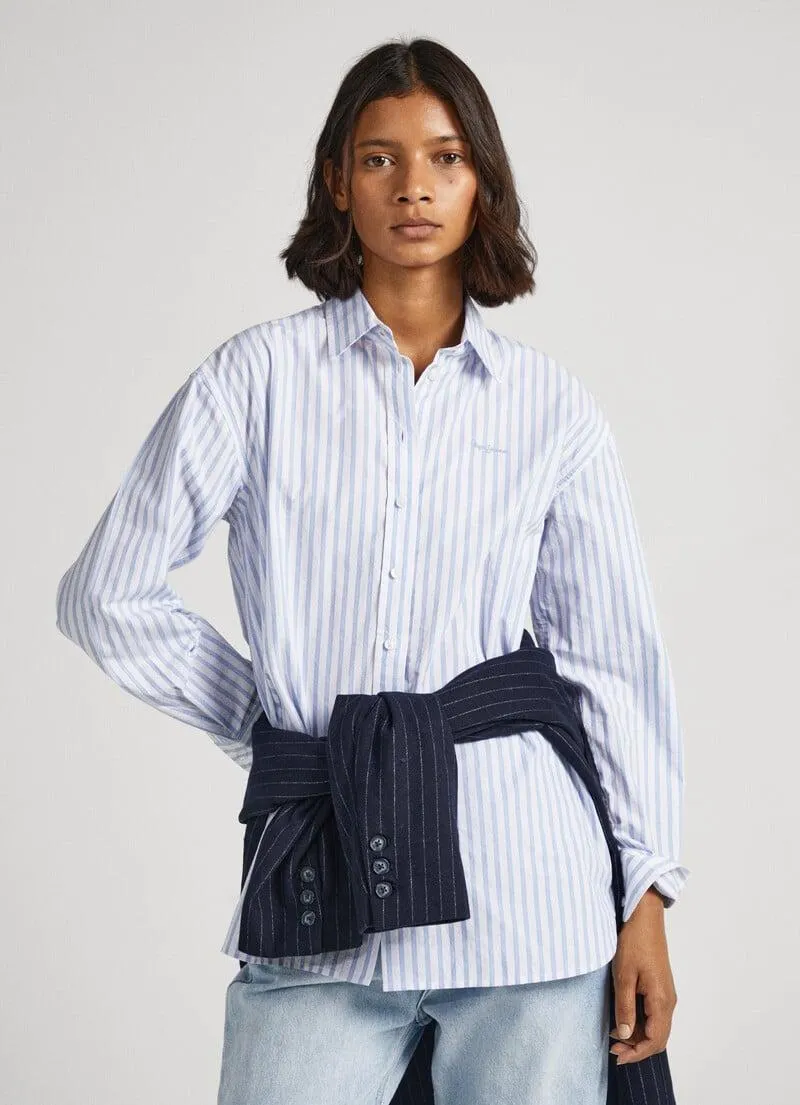 CAMISA LARGA POPELÍN RAYAS