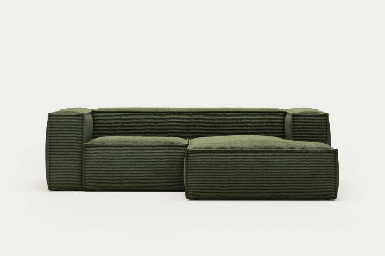 Sofá Blok 2 plazas chaise longue derecho pana gruesa verde 240 cm