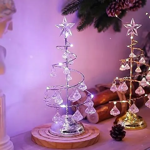 Árbol de Navidad de cristal, luz LED en espiral, adorno de mesa, árbol de Navidad de hierro forjado, lámpara de escritorio para dormitorio, luz nocturna de ambiente navideño, 1 ud.