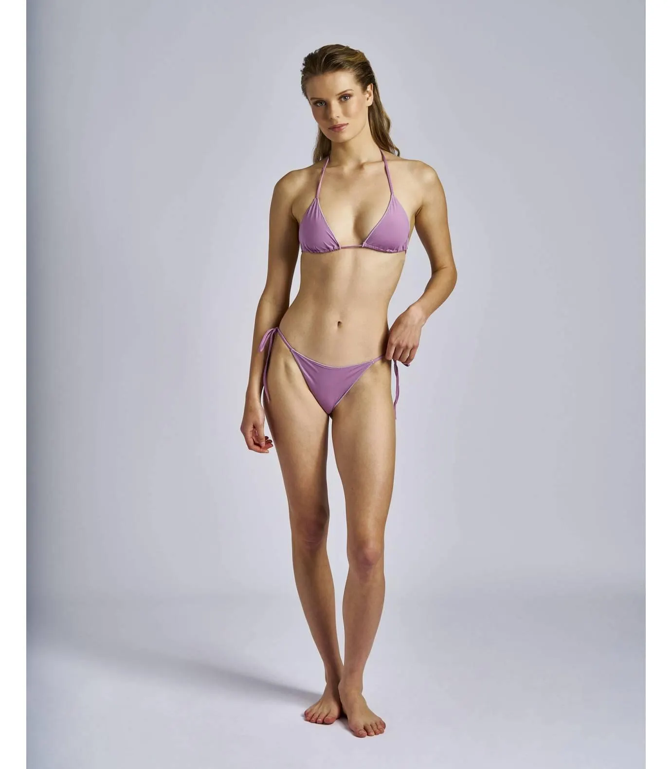 Bikini cortina atado al cuello y braga lazos color malva