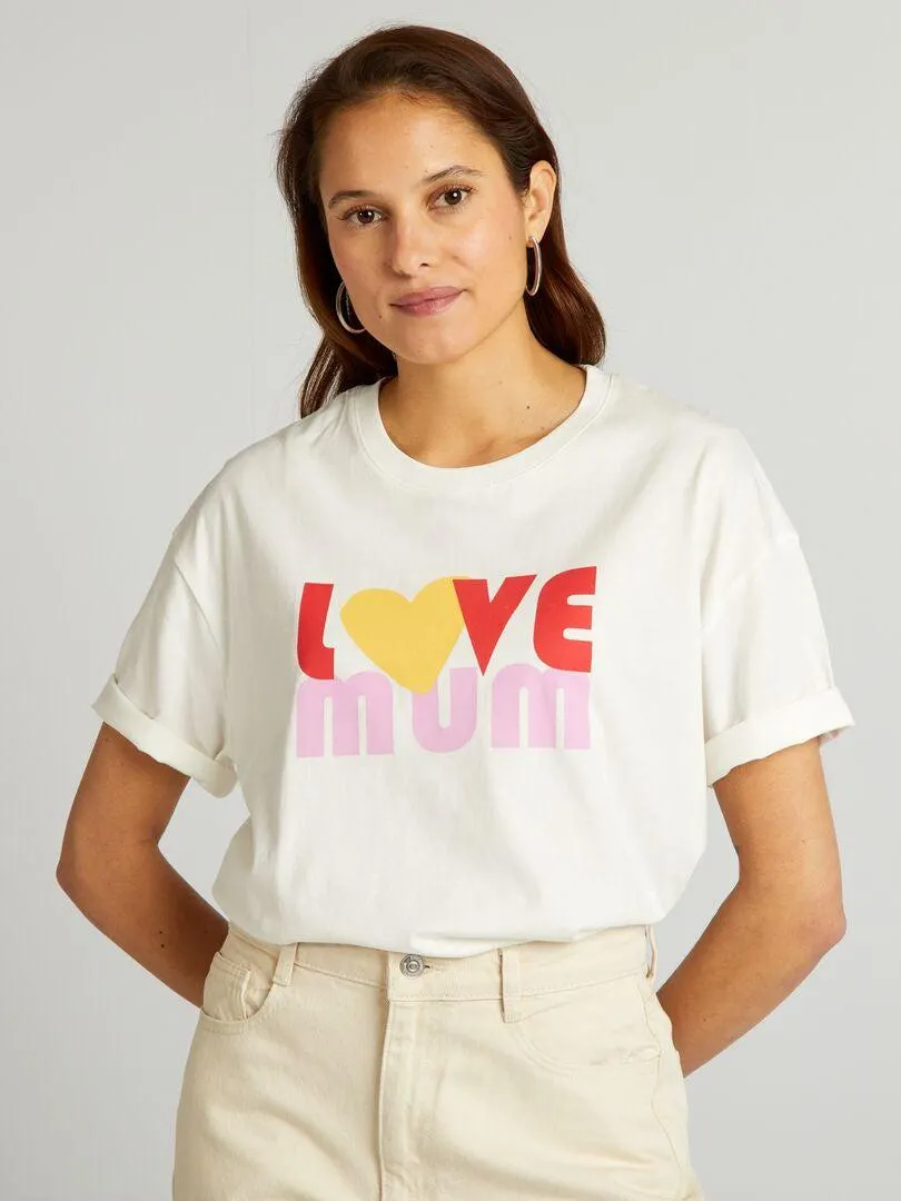 Camiseta de algodón con cuello redondo - BLANCO