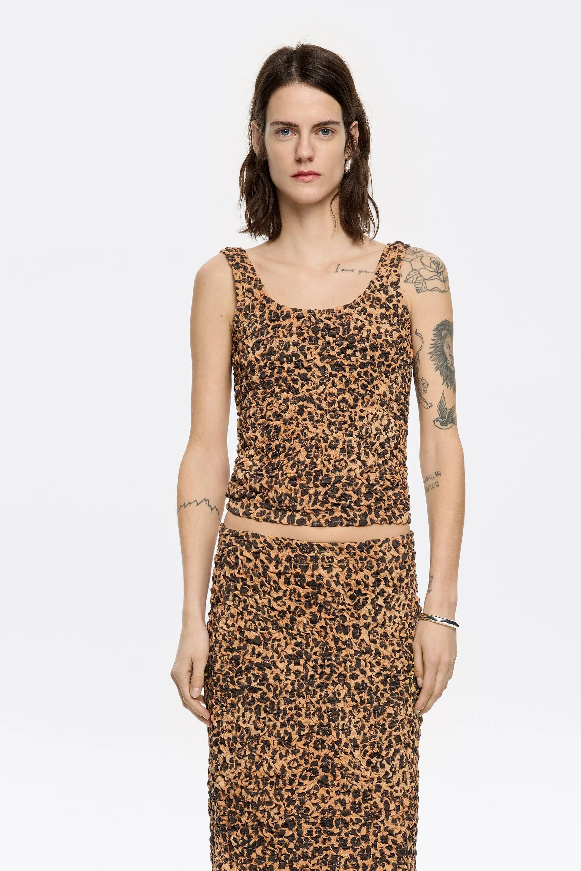 Camiseta fruncida Leopard natural