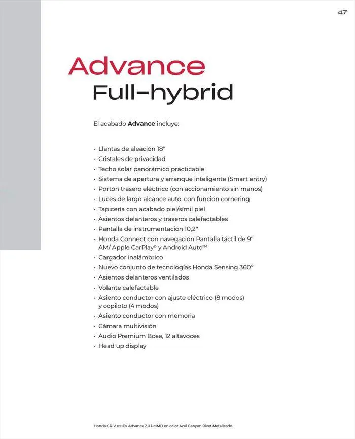 Catálogo de Honda CR-V e:HEV &amp; e:PHEV 9 de agosto al 30 de junio 2025 - Página 47