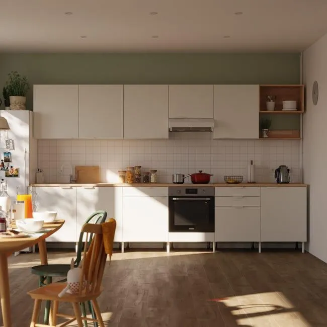 Cocina en kit Eleki blanco 7 módulos altos + 6 bajos L.360 x H.217 x P.58 cm