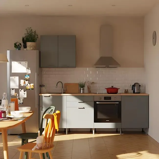 Cocina en kit Eleki gris 1 módulos alto + 4 bajos L.240 x H.217 x P.58 cm