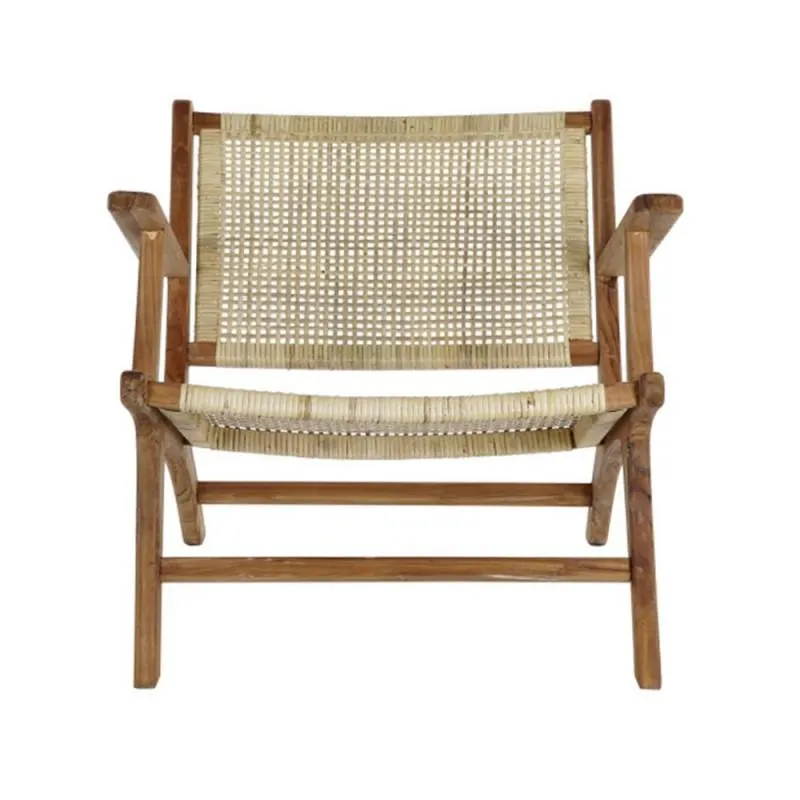 Teak and natural fiber outdoor armchair
