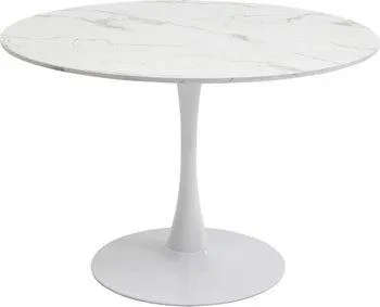 Mesa de comedor en MDF blanco imitación mármol pata de acero blanco Ø110 cm