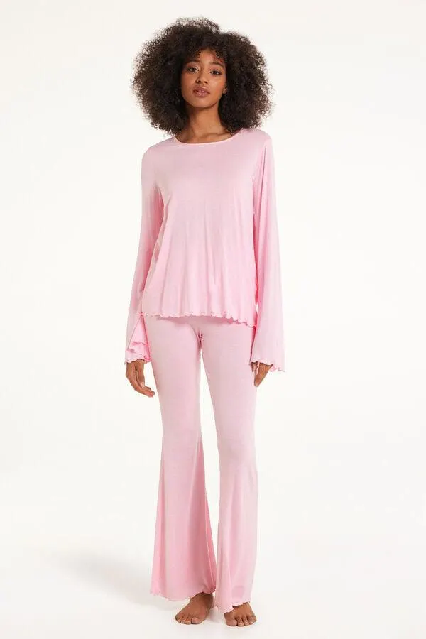 Pijama Largo Flare de Viscosa de Color Liso