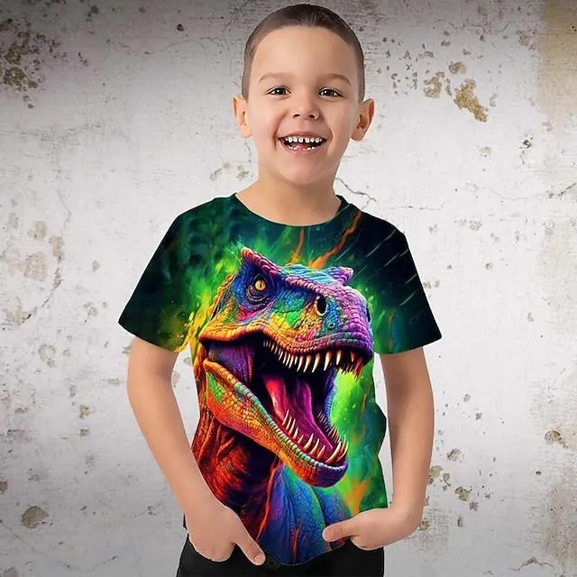 Chico 3D Graphic Animal Dinosaurio Camiseta Manga Corta Impresión 3D Verano Primavera Activo Deportes Moda Poliéster Niños 3-12 años Exterior Casual Diario Ajuste regular