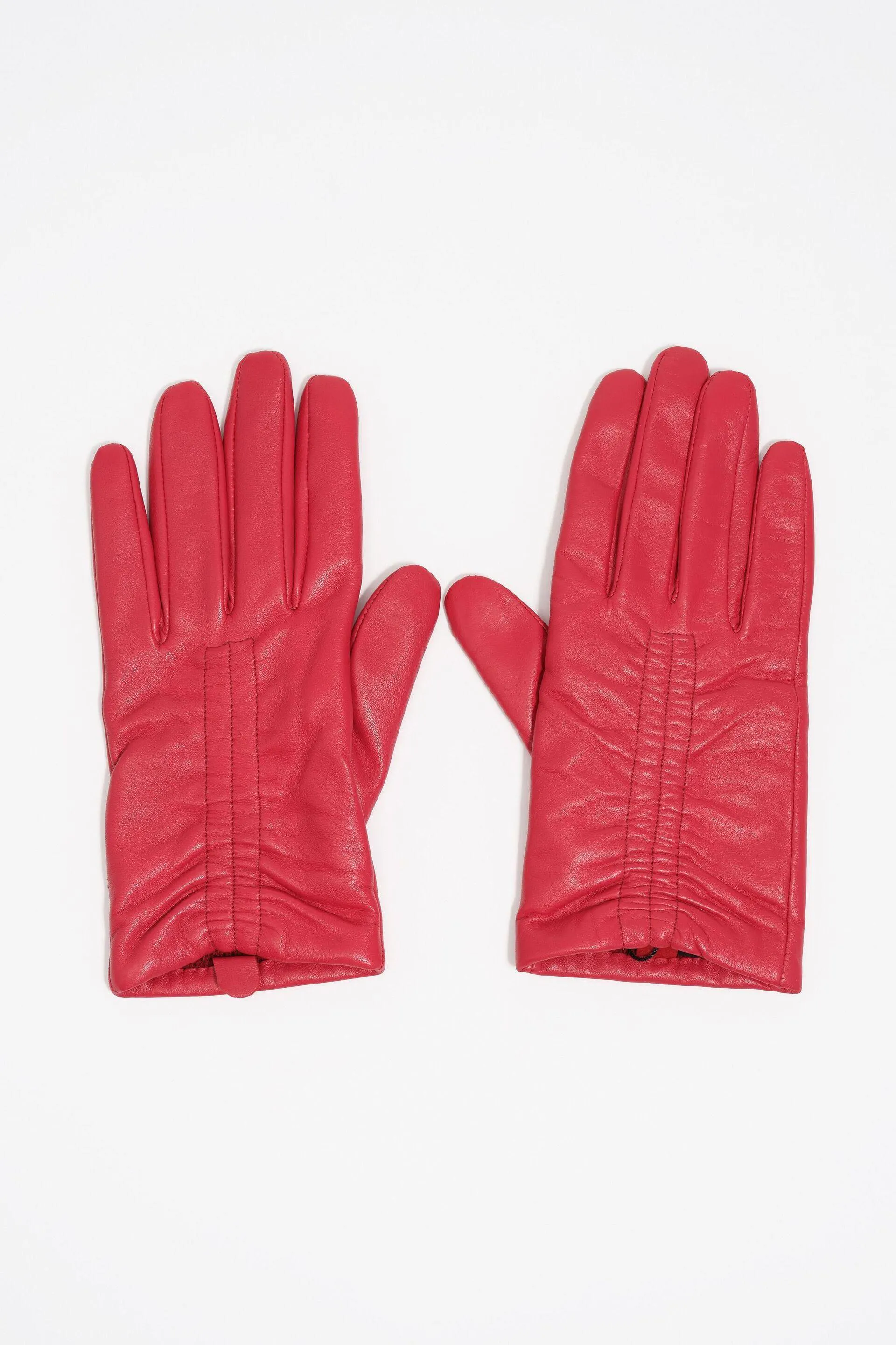 Guantes piel fruncido rojo