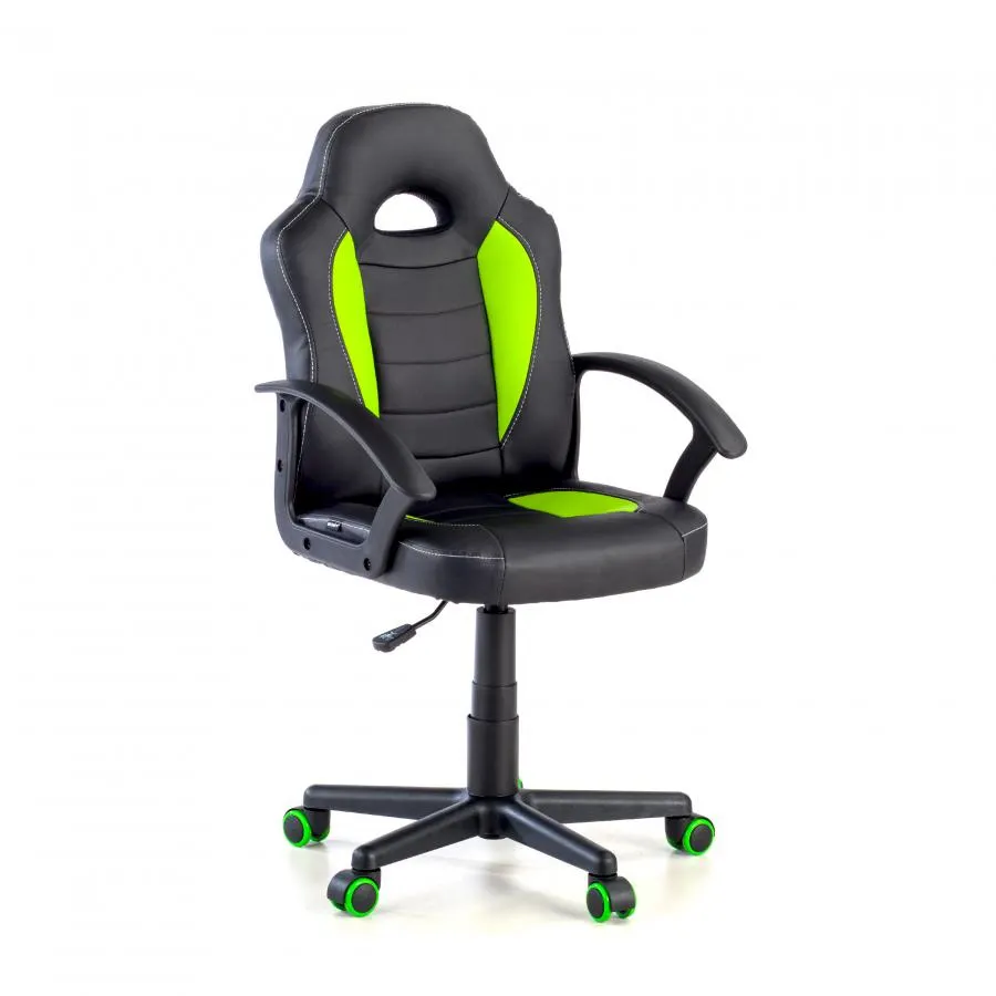 Silla infantil gamer Zeus, diseño deportivo, juvenil - Verde