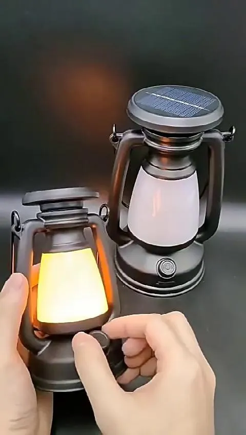 Nueva lámpara retro tricolor led fuente de luz de atenuación continua portátil colgante carga solar usb iluminación exterior para acampar 1 ud.