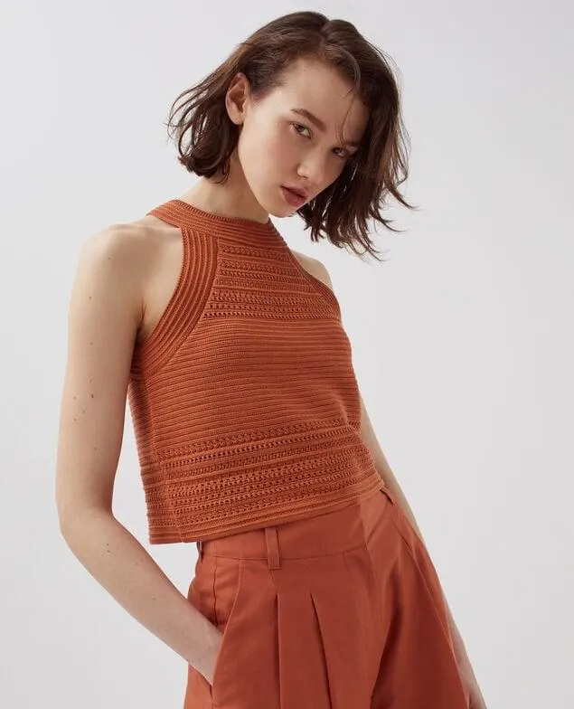 Camiseta de crochet de algodón amber brown