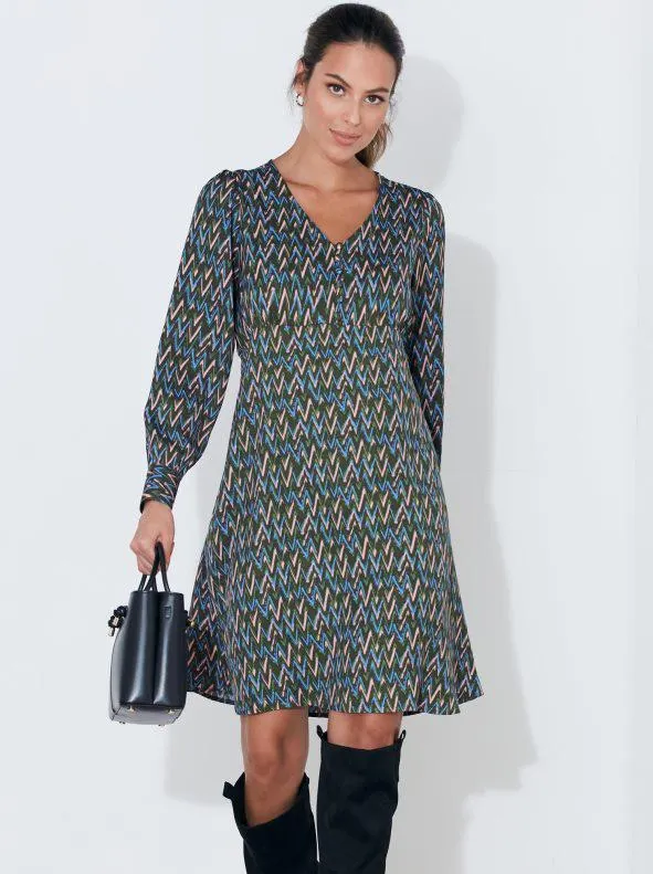 Vestido manga larga estampado geométrico