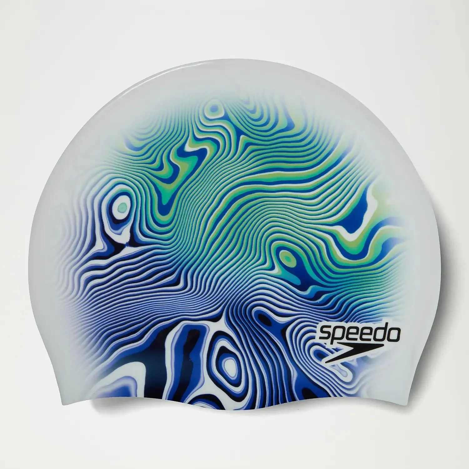 Gorro de natación con impresión digital para adulto, azul marino/verde