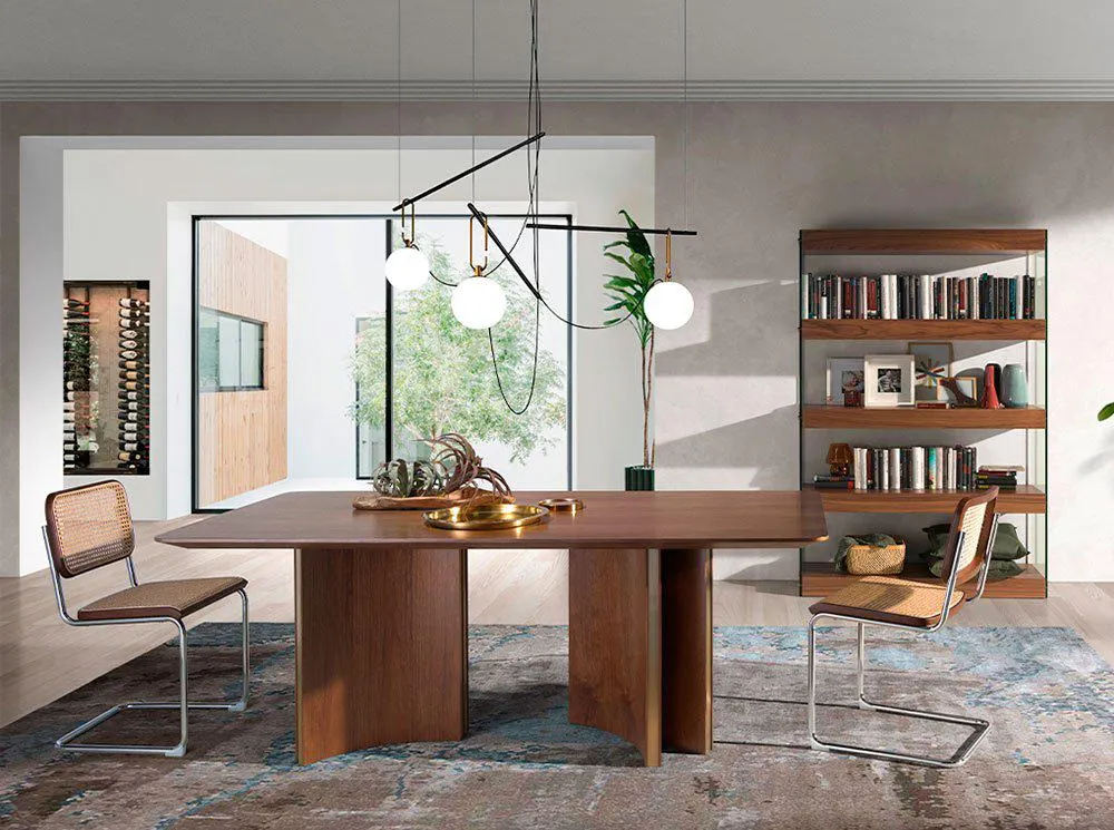 Mesa de comedor nogal y acero dorado Lake
