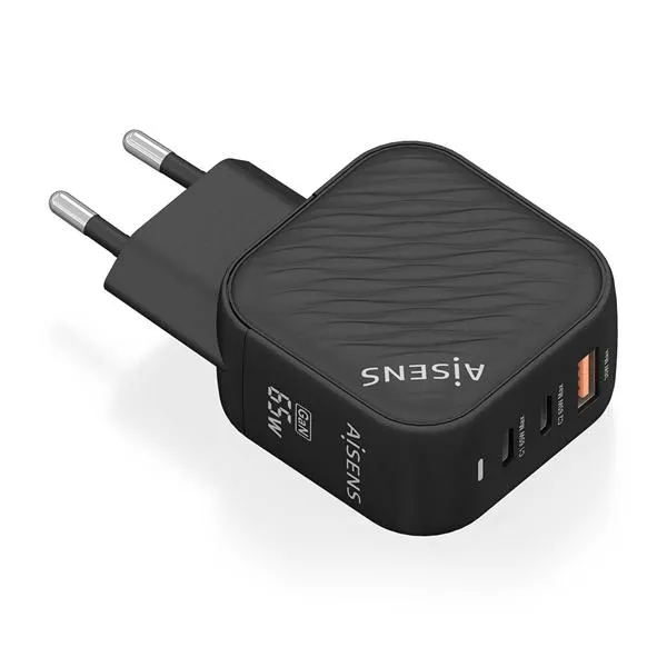 AISENS CARGADOR GAN 65W 2XUSB C PD3 0 QC4 0 1XUSB A QC3 0 NEGRO