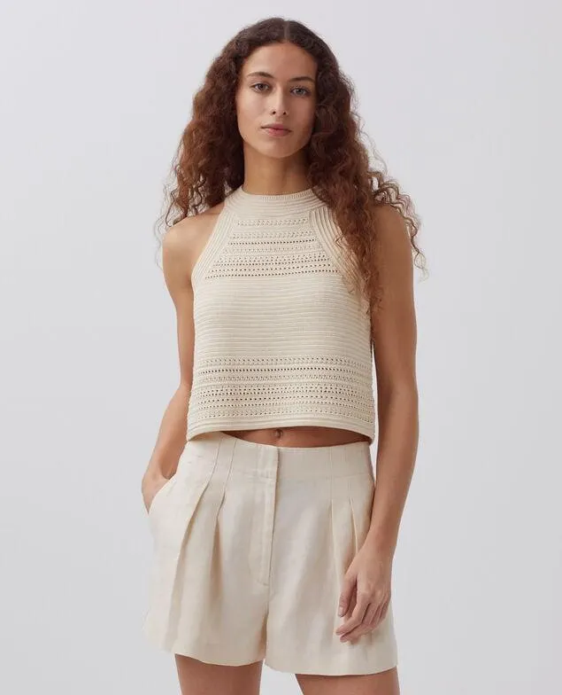 Short de lino con pinzas white swan