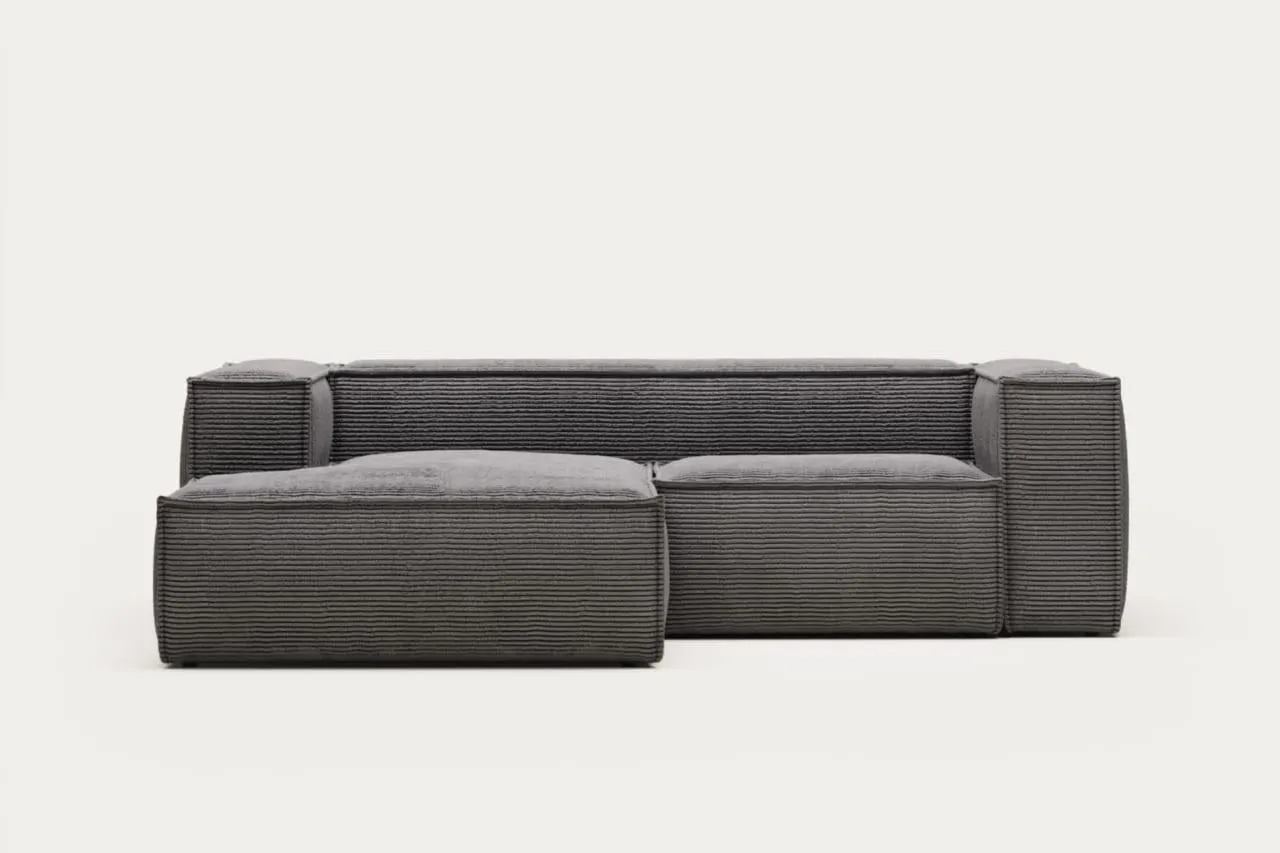 Sofá Blok 2 plazas chaise longue izquierdo pana gruesa gris 240 cm