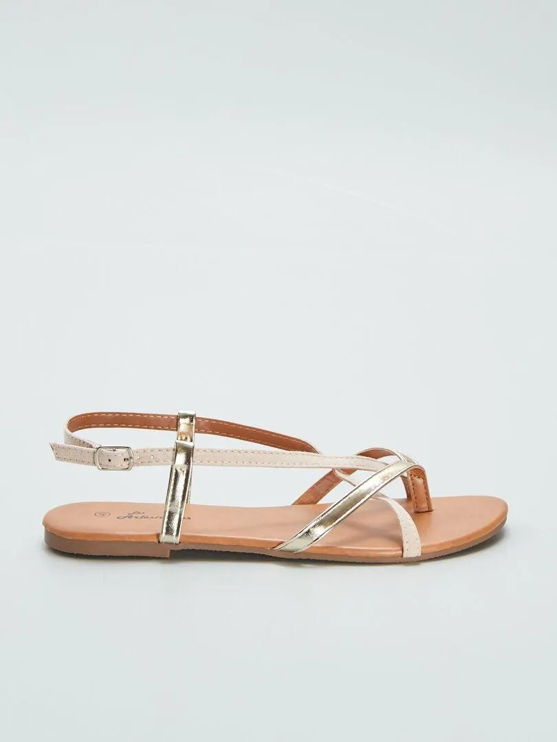 Sandalias planas cruzadas - BEIGE