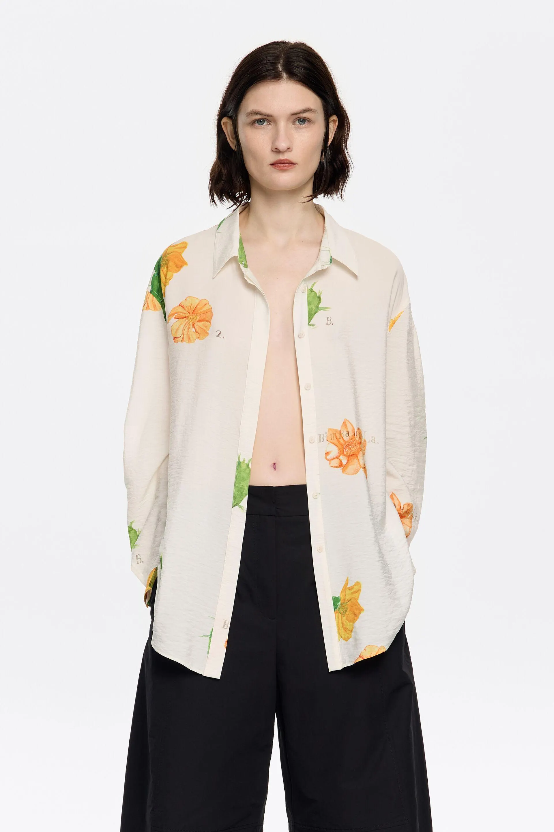 Camisa recta larga Cactus marfil