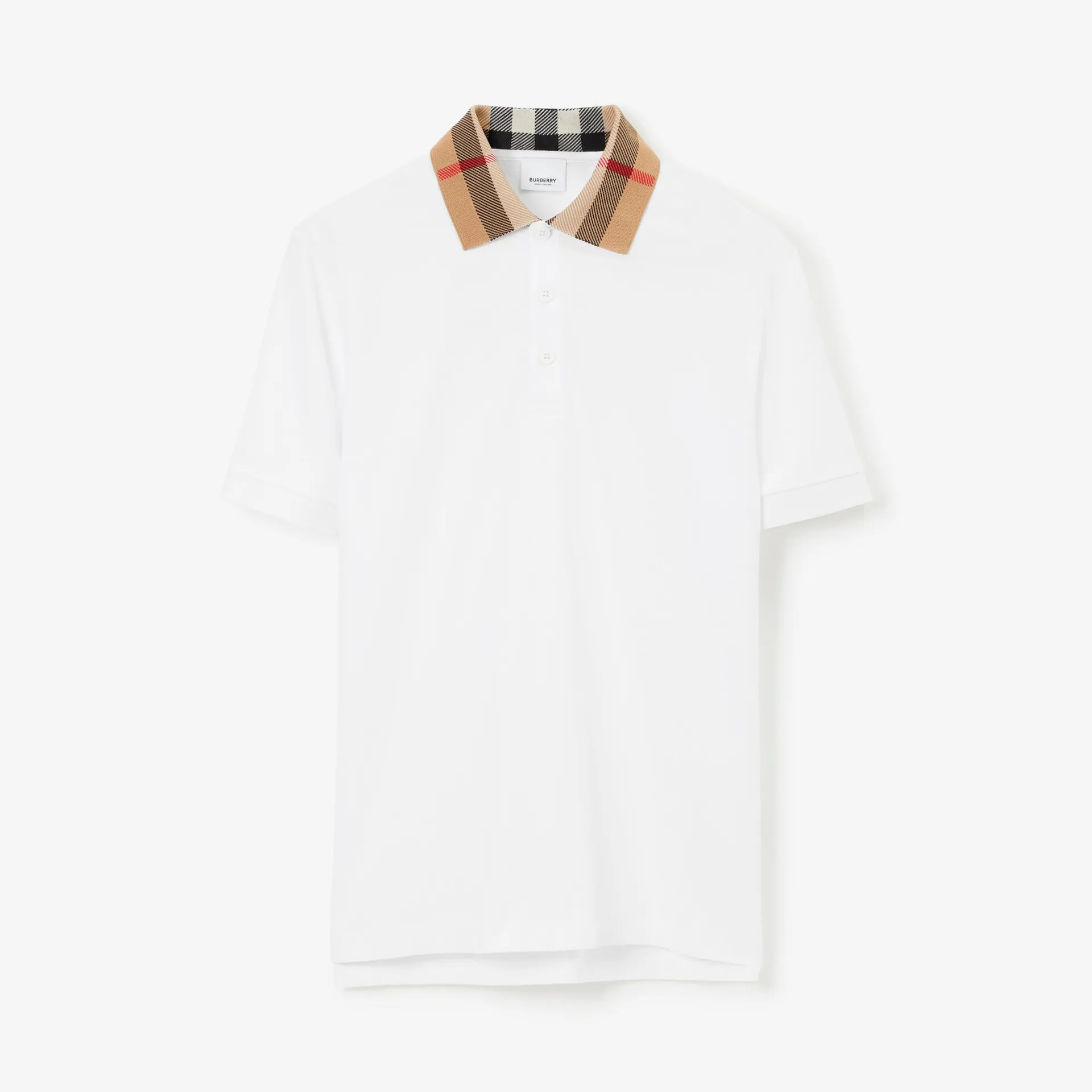 Polo en algodón con cuello en tejido Check