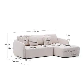 Sofá cama Laira 3 plazas de chenilla con chaise longue derecha crudo 246 cm FSC Mix Credit