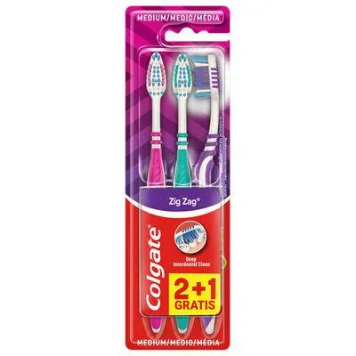 Cepillo de dientes Colgate ZigZag limpieza profunda, medio, 3uds