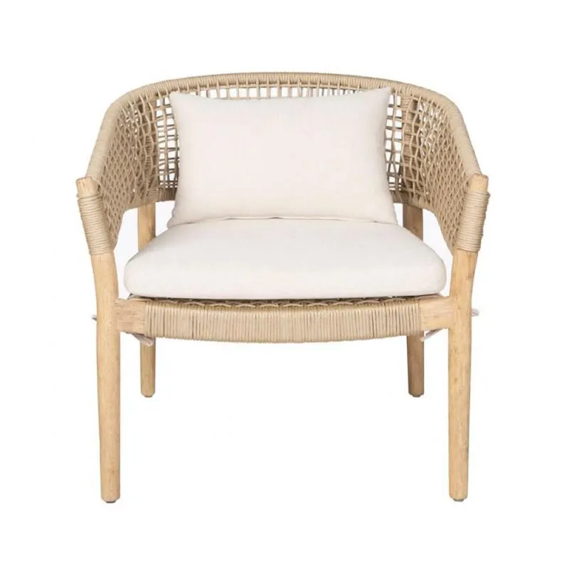 Outdoor armchair wood and natural rope