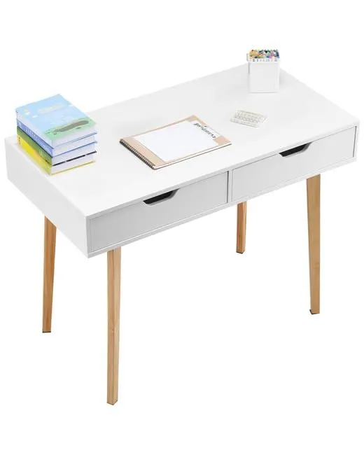 Escritorio pequeño con cajones, mesa estudio simple, escritorio rectangular MDF con almacenamiento, para dibujar, leer, escribir, hogar, blanco VEVOR