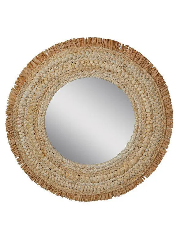 Espejo de pared redondo efecto rafia