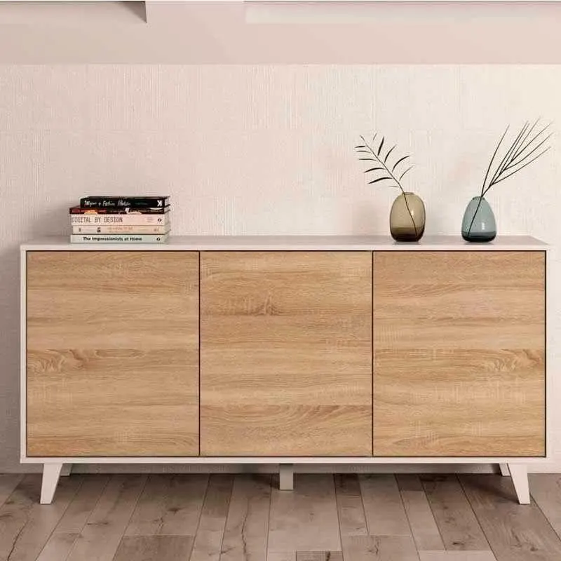 Aparador Buffet Stylus Plus 3 puertas blanco brillo/roble Canadian 75x154x41 cm