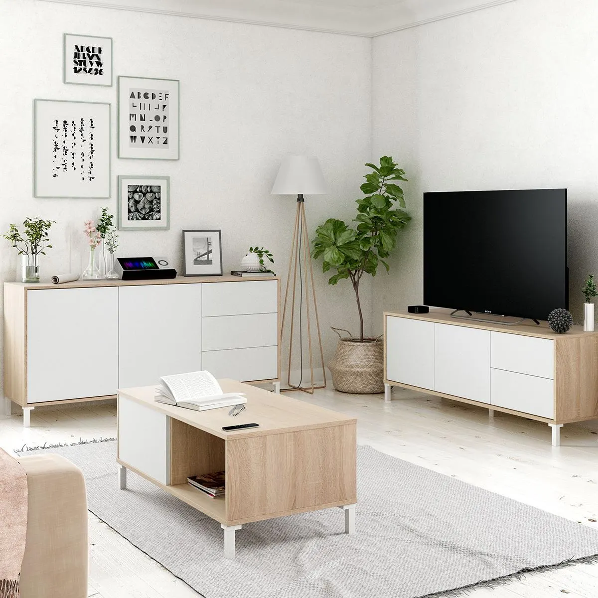 Pack de Salón Brooklyn Blanco y Roble