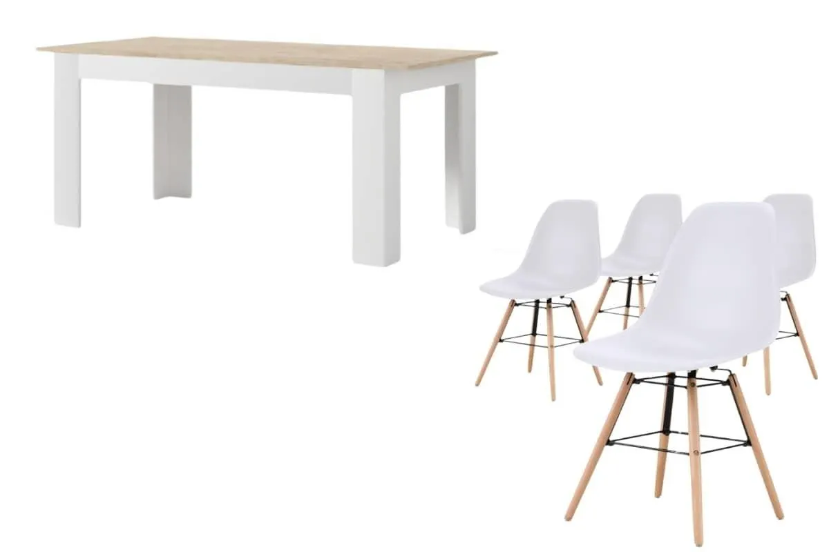 PACK Mesa ASTRID + 4 Sillas NORDIC Blancas diseño