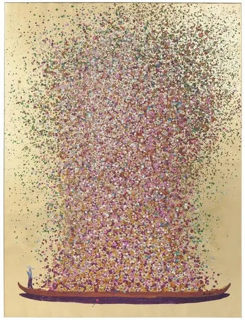 Cuadro Touched Flower Boat oro rosa 100x80cm