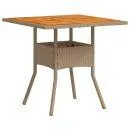 vidaXL mesa de jardín ratán sintético madera acacia beige 80x80x75 cm