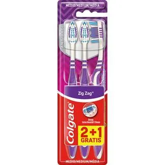 COLGATE cepillo dental Zig Zag medio blister 2 unidades + 1 unidad gratis