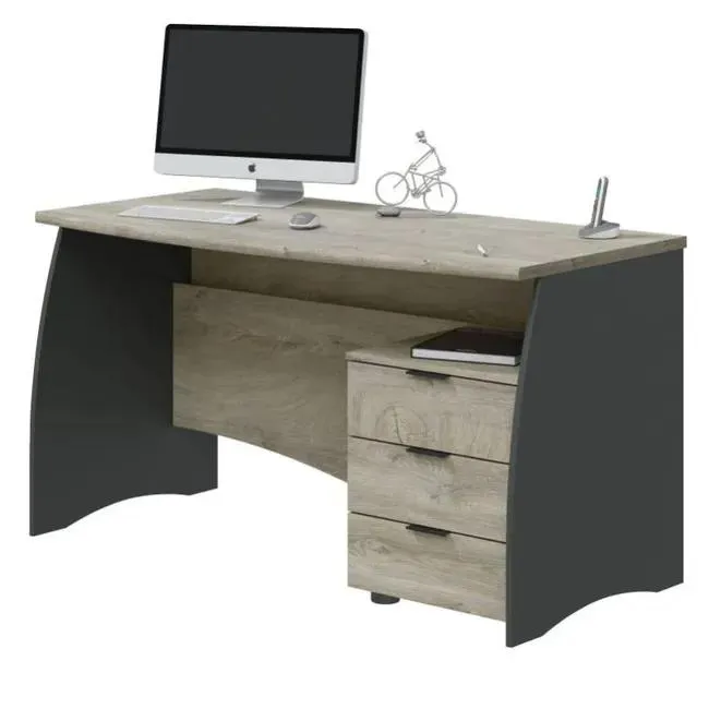 Mesa de escritorio Stil Buc 3 cajones Roble Alaska - Gris Antracita 136 x 74 x 67 cm