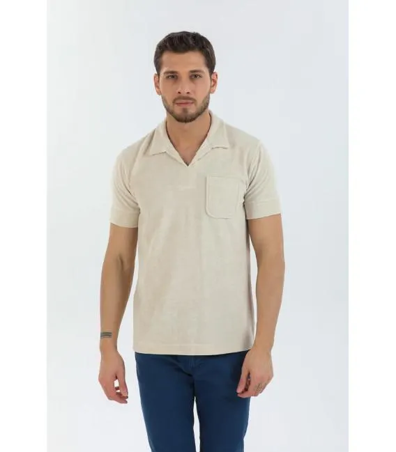 Polo de manga corta para hombre Algodon Liso Beige