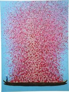 Cuadro Touched Flower Boat azul rosa 160x120cm