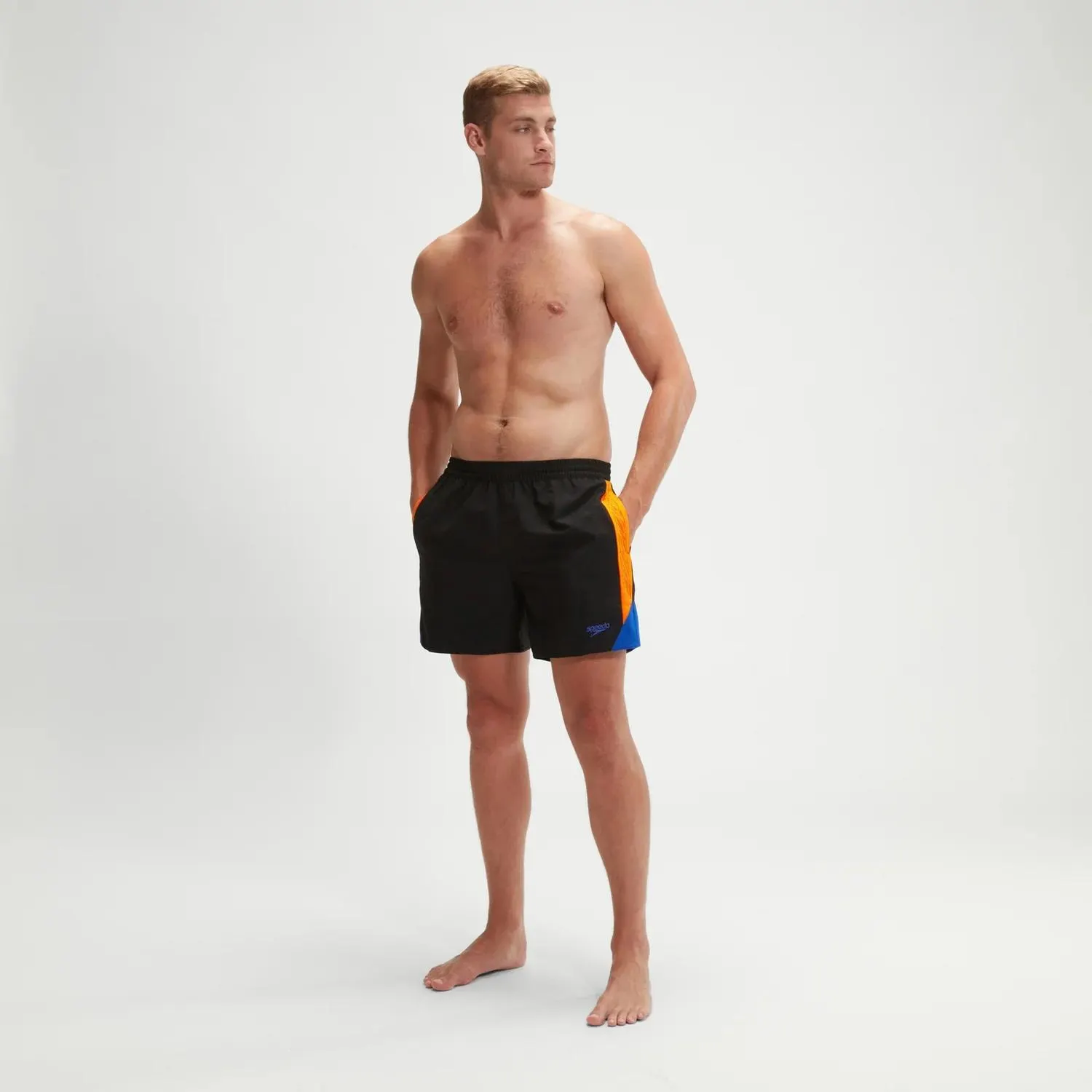 Bañador corto HyperBoom de 40 cm con contraste para hombre, negro/naranja