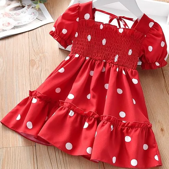 Niños Poco Chica Vestido Cachemir Estampado Rojo Blanco Gasa Midi Manga Corta Activo Vestidos Verano Ajuste regular 2-9 años