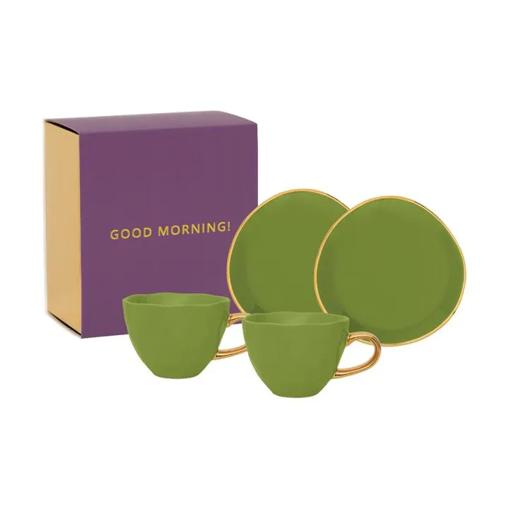 Good Morning gift set Cappuccino mug & saucer 2-pack