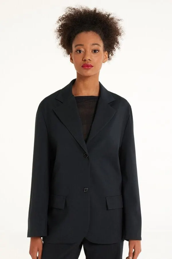 Blazer de Manga Larga de Tela Oversize
