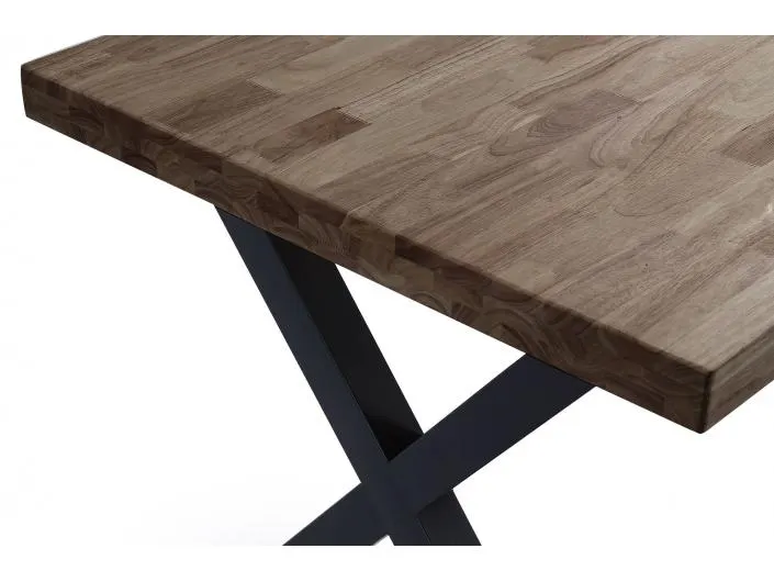 Mesa comedor fija de 140 cm patas en X color roble americano-negro