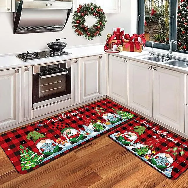 Tapete de cocina navideño, juego de dos piezas, alfombra de cocina, celebración navideña, decoración navideña, tapete para puerta, tapete para pies de entrada