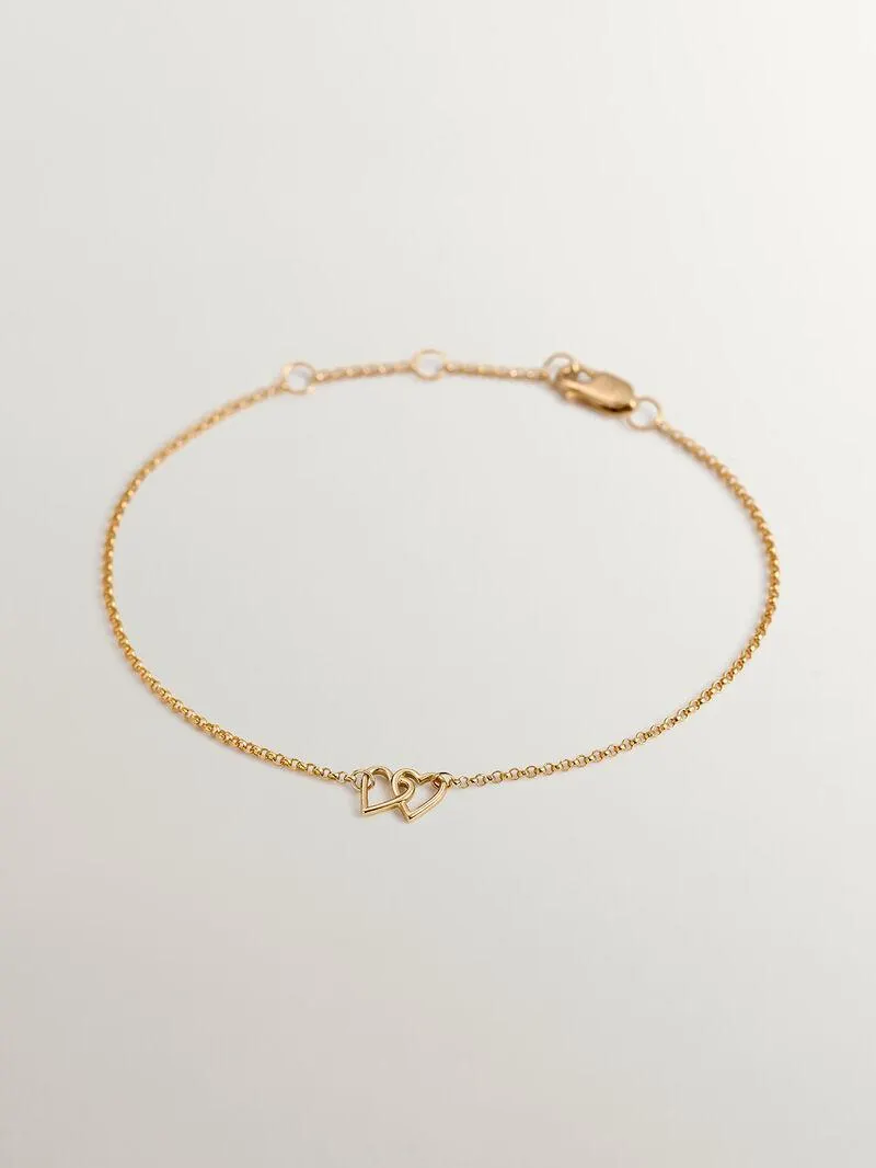 Pulsera de oro amarillo de 9K con corazones entrelazados