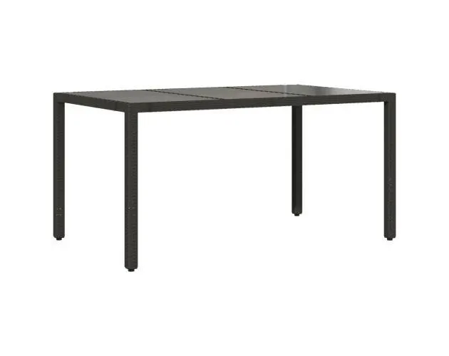 vidaXL mesa de jardín superficie de vidrio ratán pe negro 150x90x75 cm