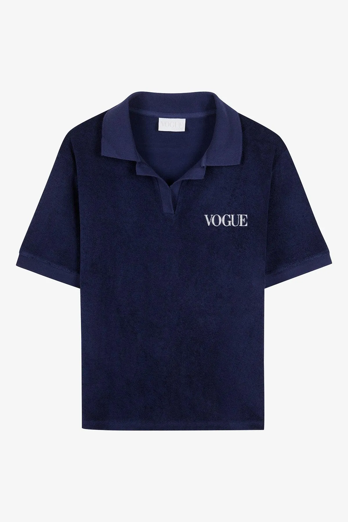 Polo VOGUE azul de felpa con logo blanco bordado