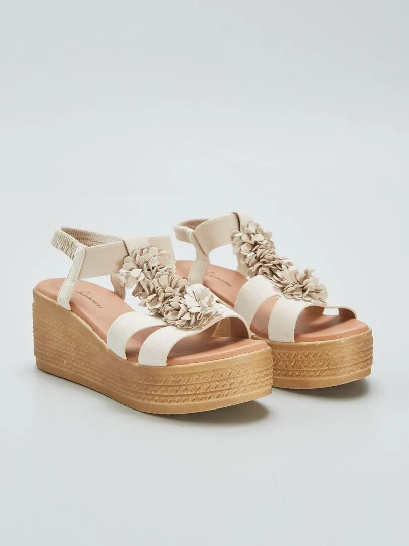 Sandalias de antelina con cuña - BEIGE